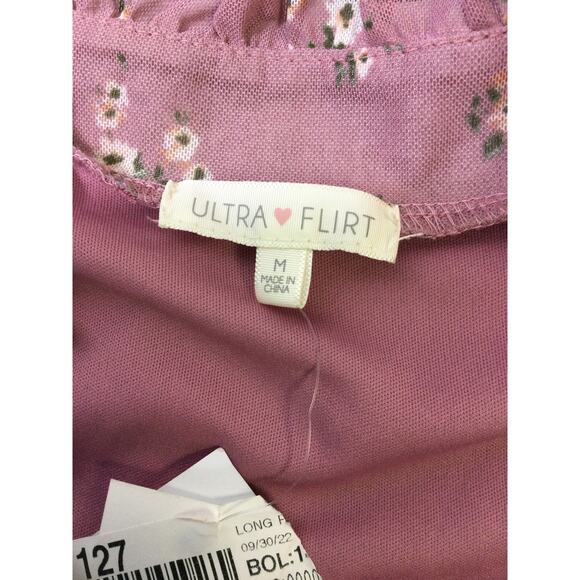ULTRA FLIRT SZ M pink floral long sleeve party casual mini dress NWT B130 - Picture 4 of 9